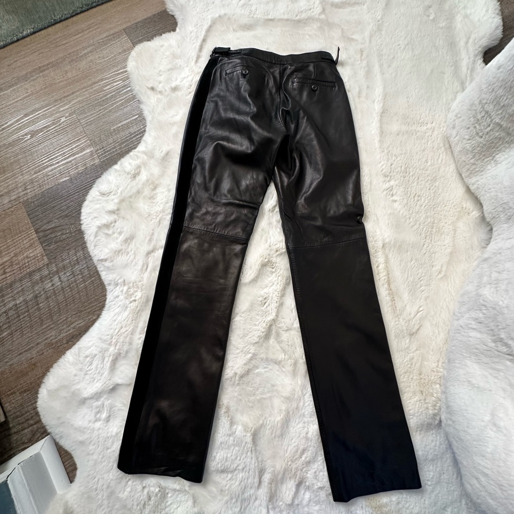 Ralph Lauren espresso brown (almost black)  leather pants with suede trim - Picture 2 of 11